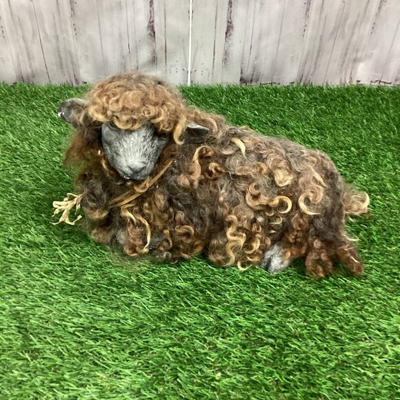 Shearling Covered Sheep Figurine Real Fur Statue
